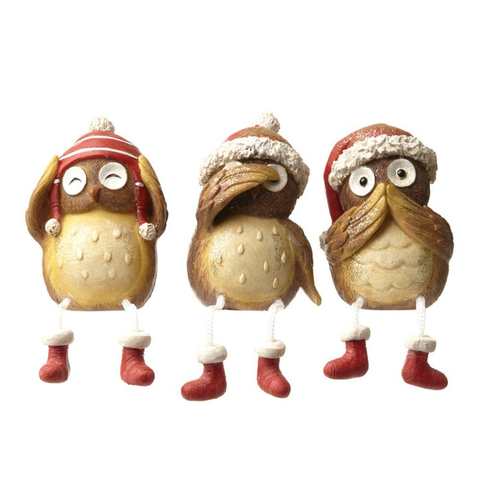 Christmas Owls - Hear no evil, See no evil, Speak no evil, Bird Decorations