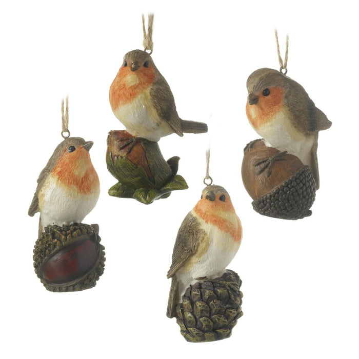 Set of 4 Traditional Robin Christmas Decorations (9cm)