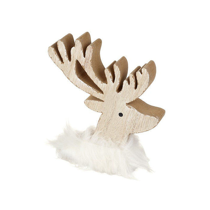 Wooden Reindeer Head with Fluffy Scarf