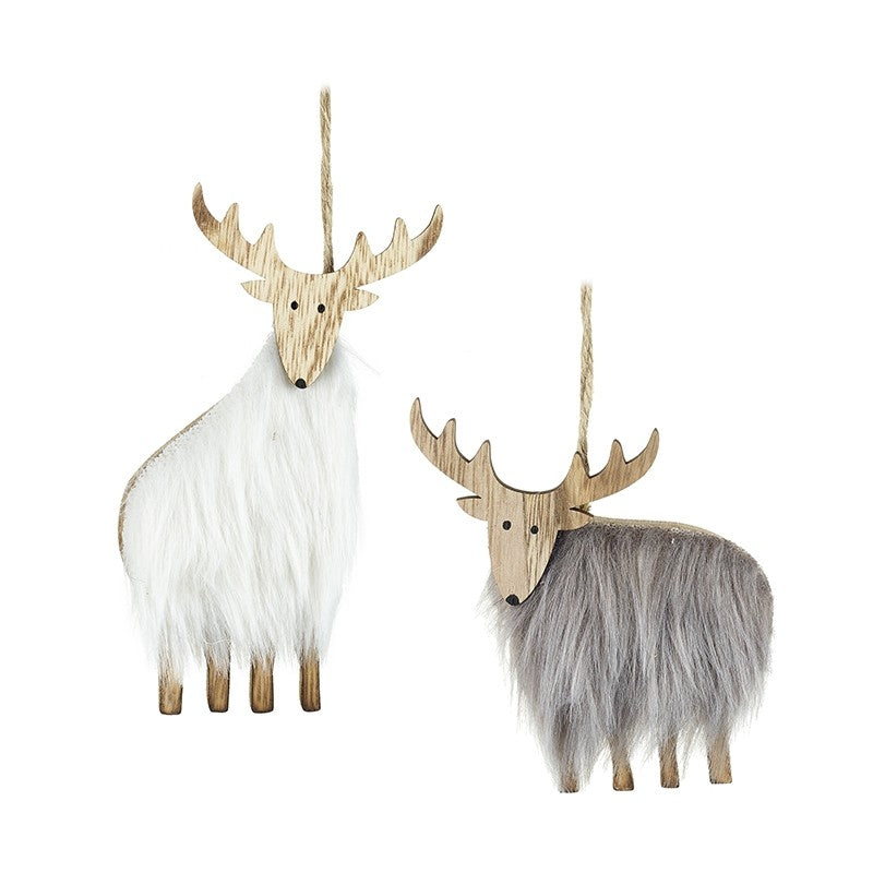 Pair of Fluffy Reindeer Christmas Tree Decorations