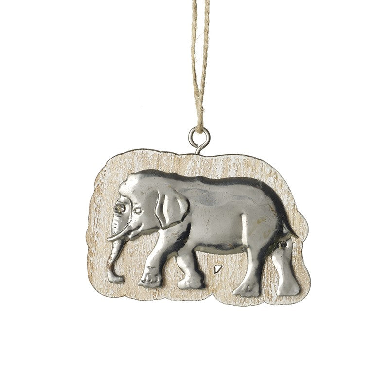 Elephant Design Wood and Metal Hanging Decorations - Pair