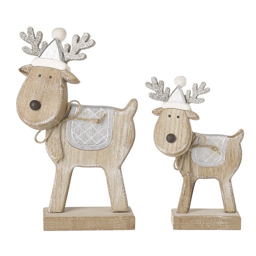 Pair of Wooden Reindeer Standing Christmas Figures