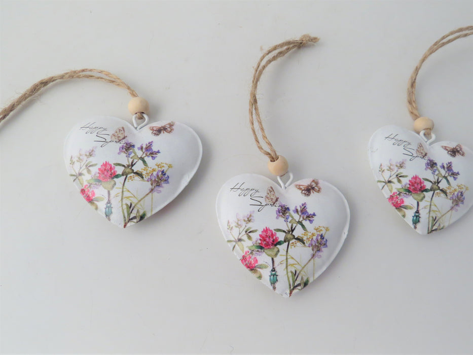 Set of 3 Painted Metal Floral Hearts - Easter Hanging Decorations