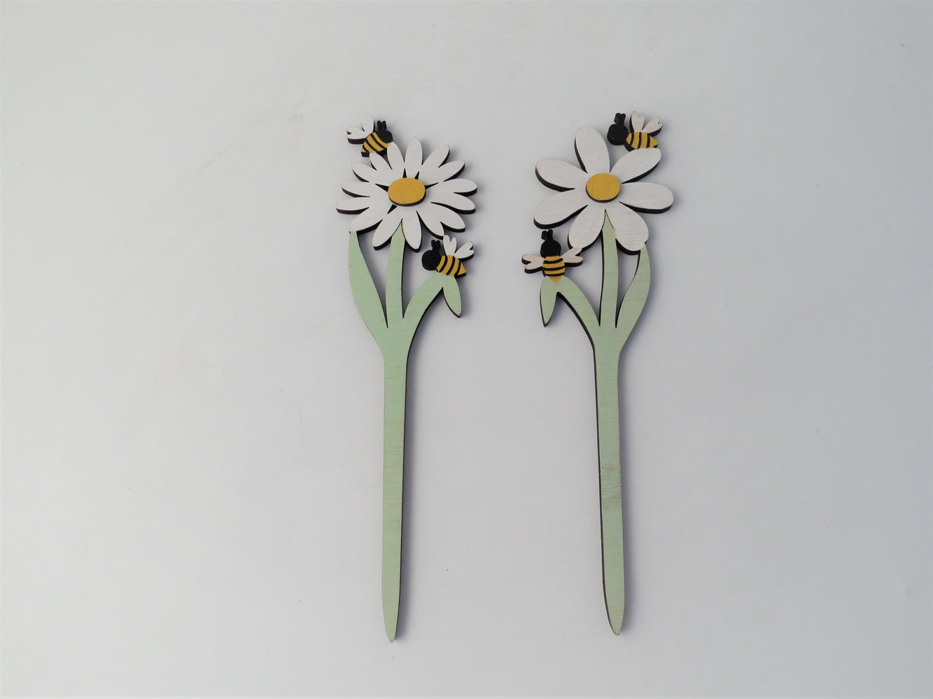 Pair of Bee & Daisy Painted Wooden Plant Sticks