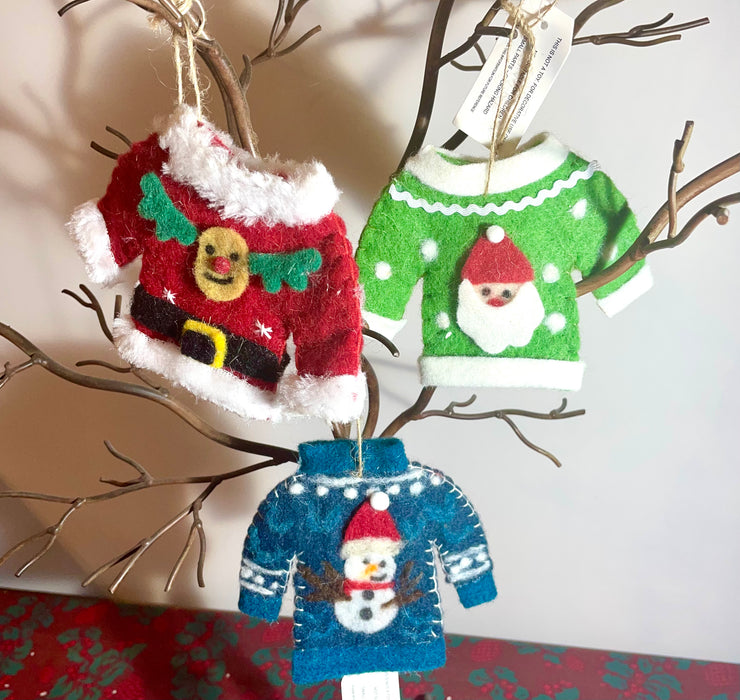 Christmas Jumper Felt Hanging Christmas Tree Decorations - 3 Designs