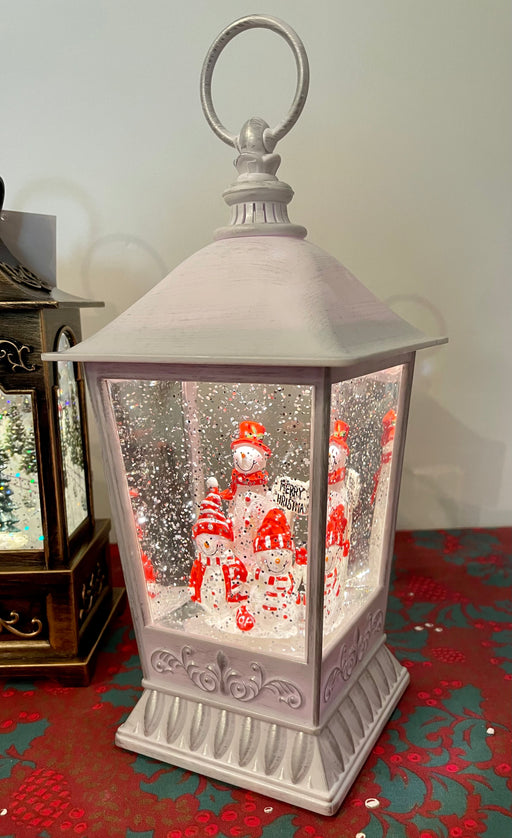 Snowman Lantern Light Up Spinning Snow Globe Lantern