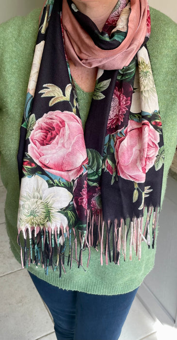 Vintage Roses Scarf, Thick Pashmina Style