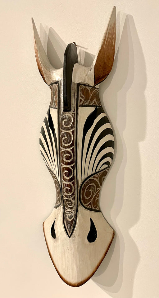 Hand Carved Swirl Black and Cream Zebra Tribal Mask - 50cm