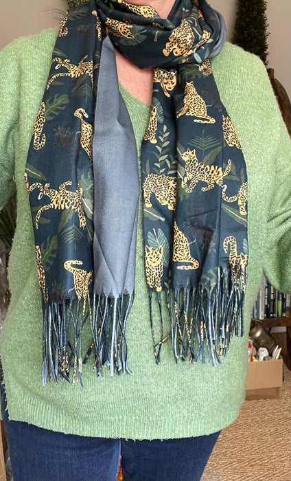 Midnight Jungle Teal Scarf, Thick Pashmina Style