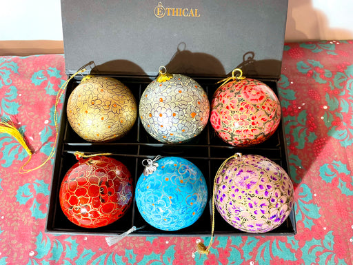 Set of 6 Decorative Handmade Baubles - ENCHANTED SELECTION - Honest Love Our Planet - Presented in a Stylish Presentation Box