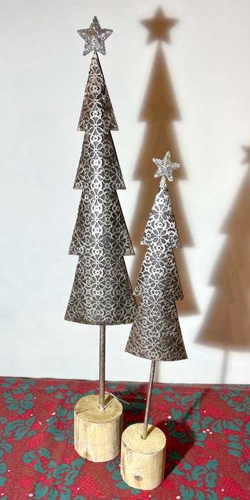 Silver Metal Conical Christmas Tree Pair
