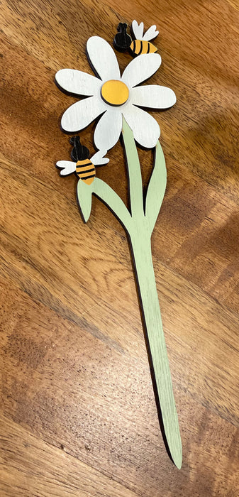 Pair of Bee & Daisy Painted Wooden Plant Sticks