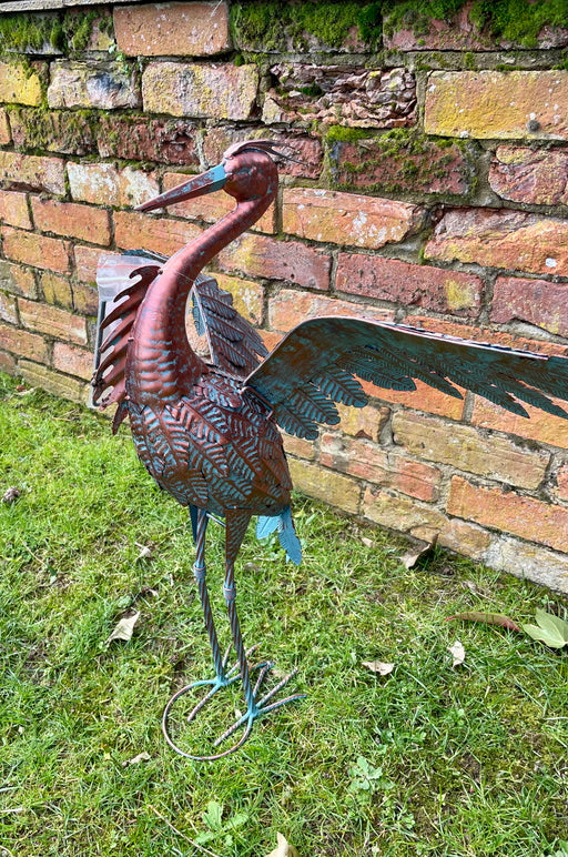 Bronze Heron Garden Sculpture - Wings Down- 67cm