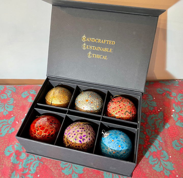 Set of 6 Decorative Handmade Baubles - ENCHANTED SELECTION - Honest Love Our Planet - Presented in a Stylish Presentation Box