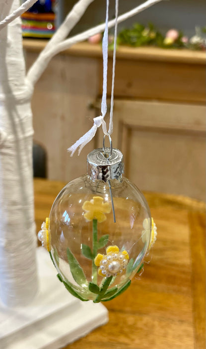 Set of 3 Glass Hanging Eggs with flower Easter Decorations