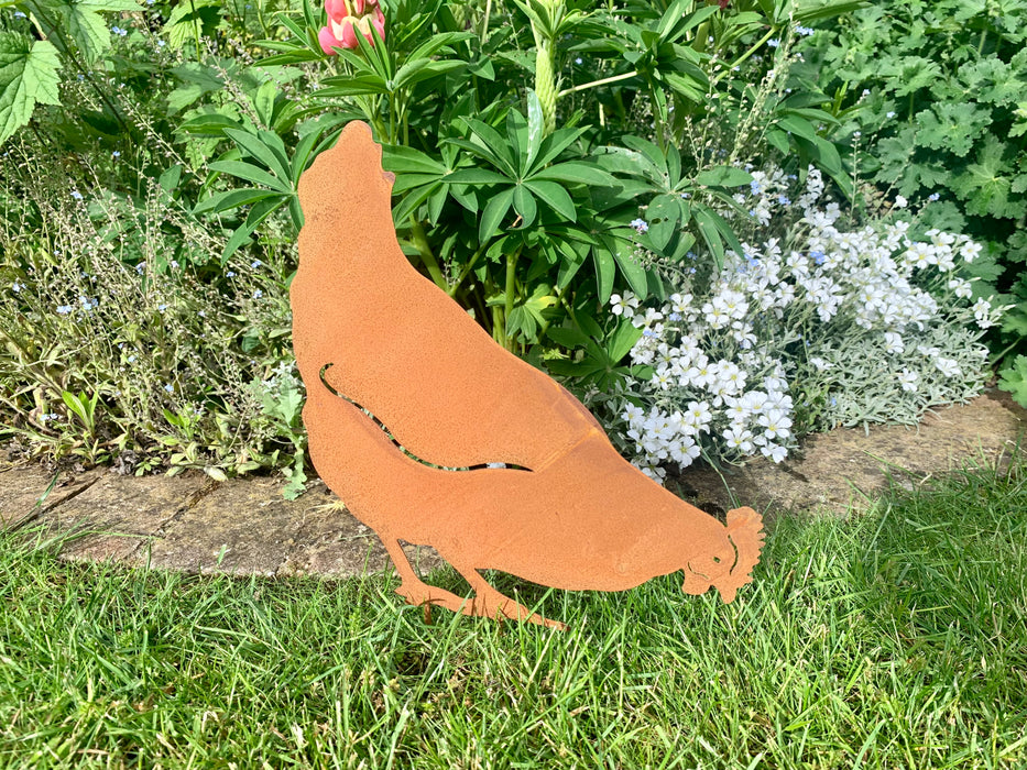 Garden Chicken Figure Ava - Garden Stake Rusty Finish 34cm