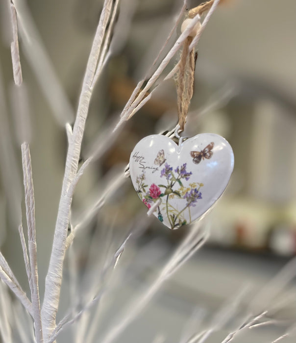 Set of 3 Painted Metal Floral Hearts - Easter Hanging Decorations