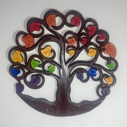 Tree of Life - Brightly Coloured Hand Painted Wooden Hanging Plaque