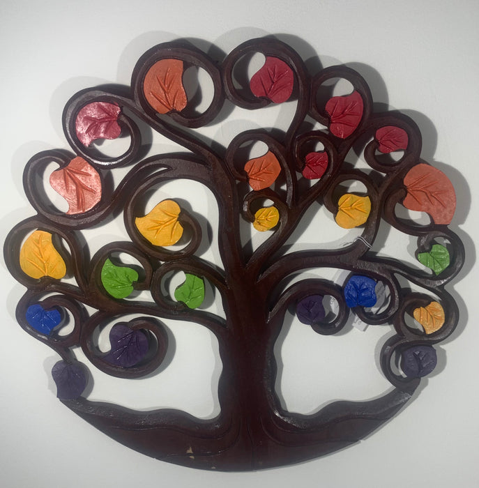 Tree of Life - Brightly Coloured Hand Painted Wooden Hanging Plaque