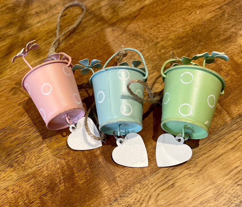 Set of 3 Hanging Easter Decorations - Two Styles - Buckets and Watering Cans