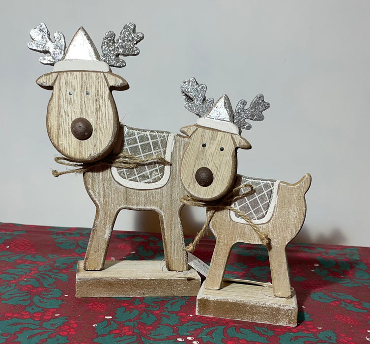 Pair of Wooden Reindeer Standing Christmas Figures