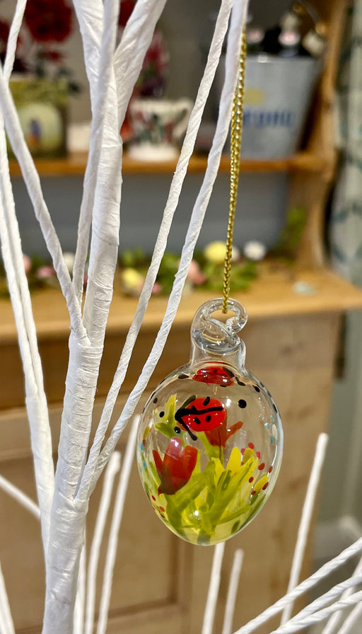 Set of 3 Glass Ladybird Hanging Eggs Easter Decorations