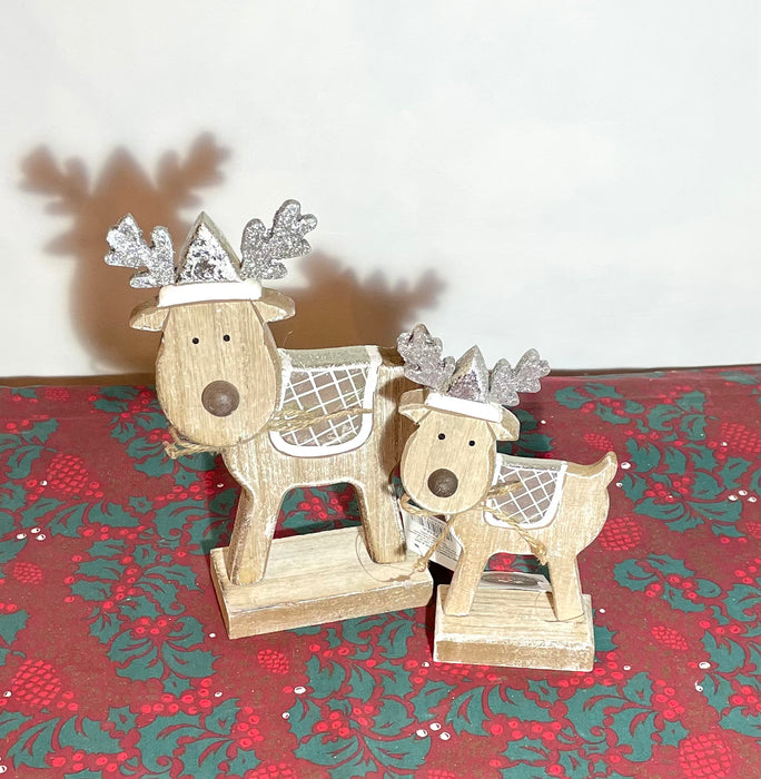 Pair of Wooden Reindeer Standing Christmas Figures