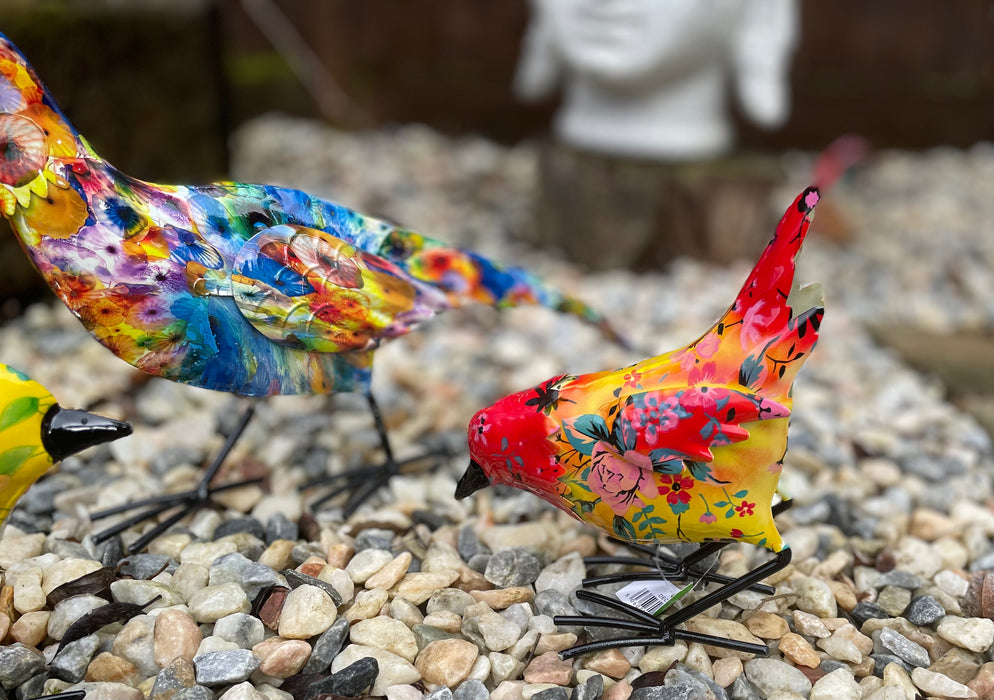 Red and Yellow Floral Chicken - Garden Bird