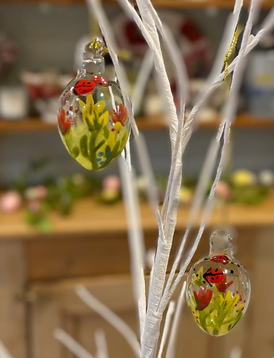 Set of 3 Glass Ladybird Hanging Eggs Easter Decorations