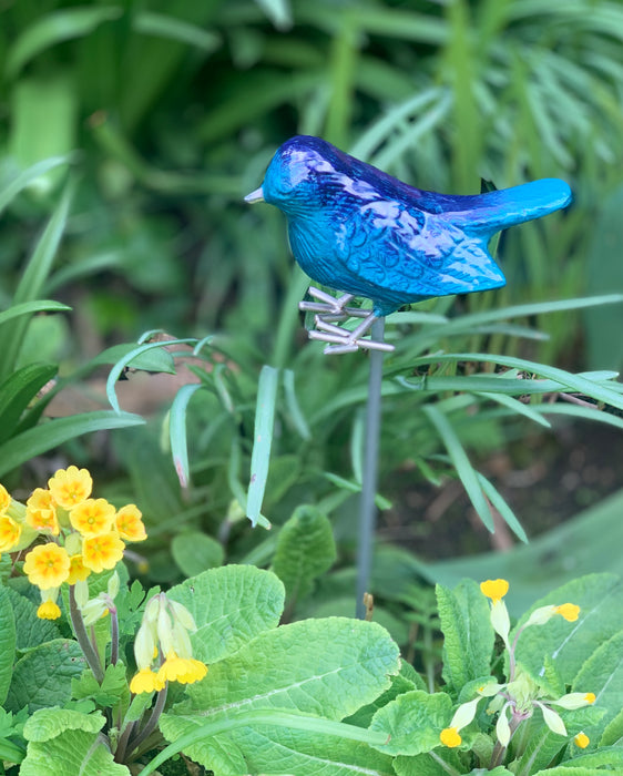 Garden Robin on Stake - Brushed Metal Bird - AluminArk Collection - 4 Colours