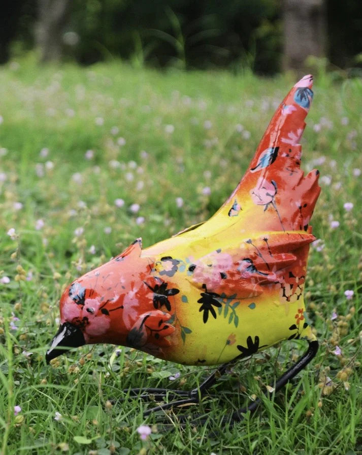 Red and Yellow Floral Chicken - Garden Bird