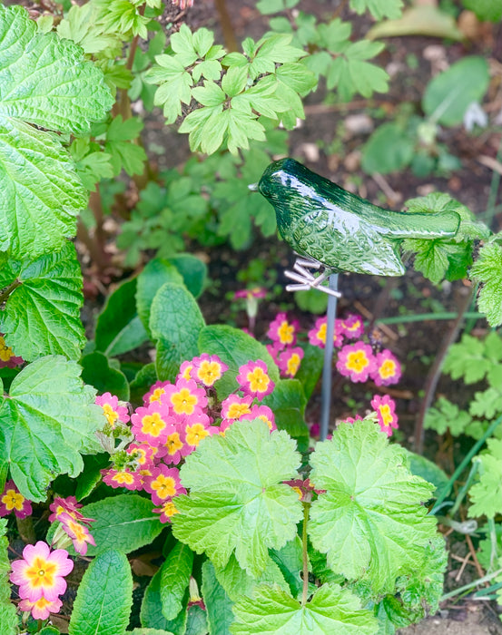 Garden Robin on Stake - Brushed Metal Bird - AluminArk Collection - 4 Colours