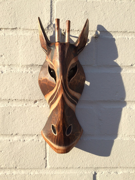 Hand Carved Brown Zebra Tribal Mask - 30cm