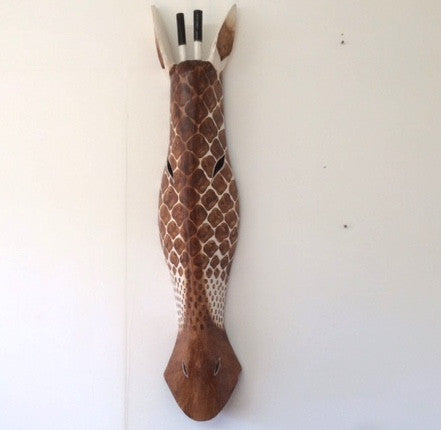 Brown/Natural Wooden Giraffe Tribal Mask - 80cm