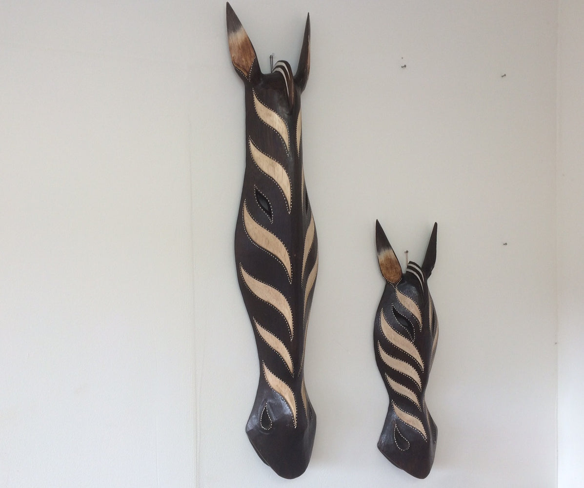 Hand Carved Black and Cream Zebra Tribal Masks