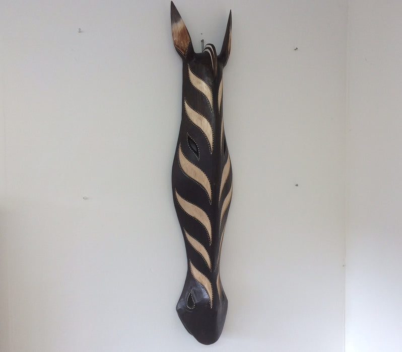 Hand Carved Black and Cream Zebra Tribal Mask - 80cm