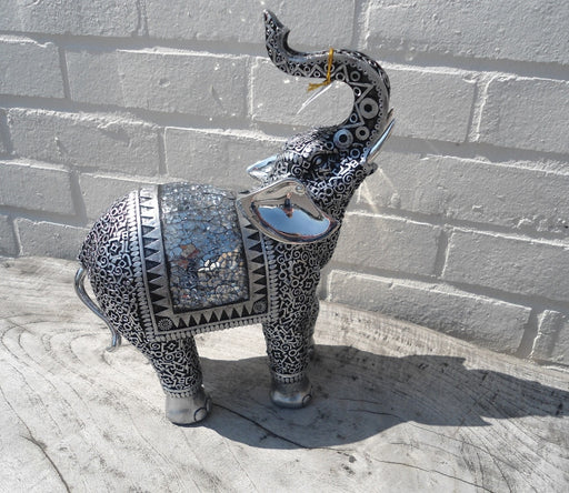 Small Elephant Ornament - Silver and Black Finish - 24cm