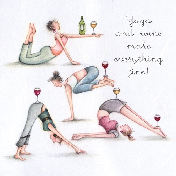 Yoga Birthday Card - Yoga and wine make everything fine! Berni Parker