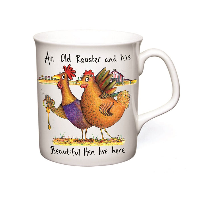 Old Rooster Mug - An Old Rooster and his Beautiful Hen live here! Mug from Draw UK. Designed and Made in the UK