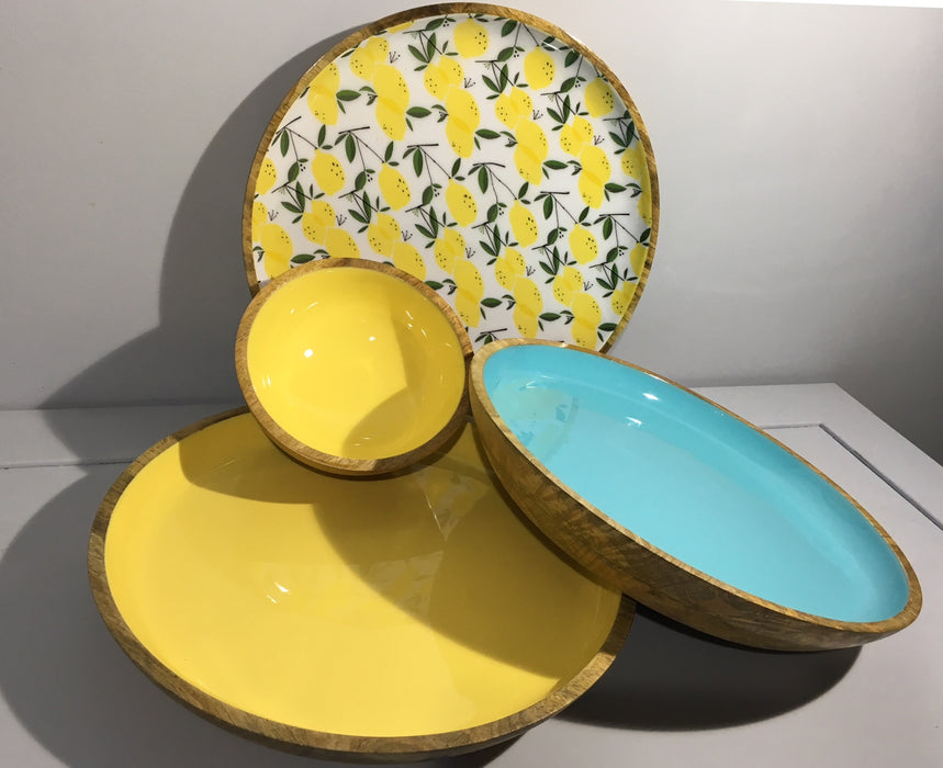 SECOND - Yellow Enamelled Wooden Serving Plate