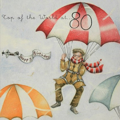 Genleman's 80th Birthday Card - Top of the World at 80