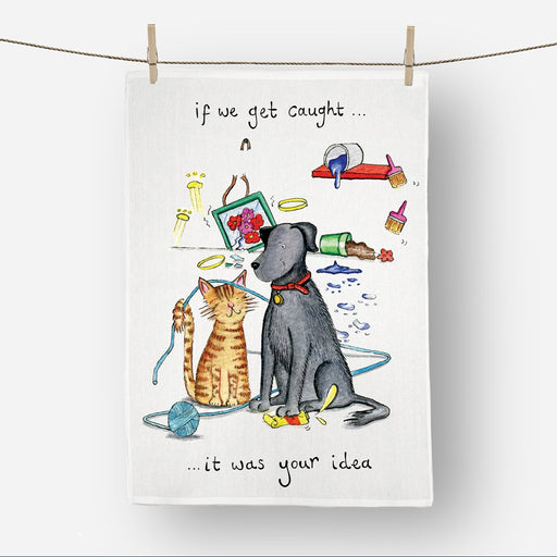 Cat / Dog Tea Towel - If We Get Caught - Hand Drawn Design from Draw