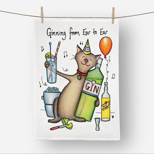 Tea Towel - Ear to Ear (Gin) - Hand Drawn Design from Draw