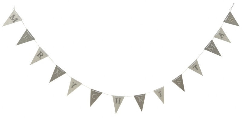 Wooden MERRY CHRISTMAS Garland - Silver and White