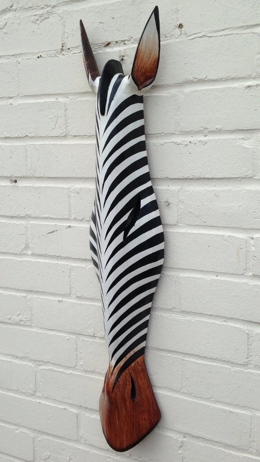 Hand Carved Black and White Zebra Tribal Mask - 80cm