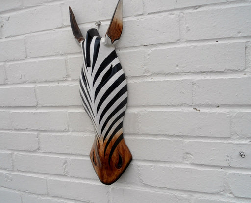 Hand Carved Black and White Zebra Tribal Mask - 50cm