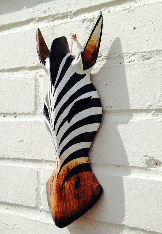Hand Carved Black and White Zebra Tribal Mask - 30cm